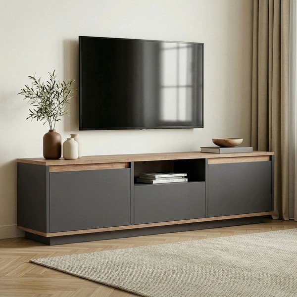Antracitszürke TV-állvány 160x42x30 cm Sentinel – Kalune Design-image-1