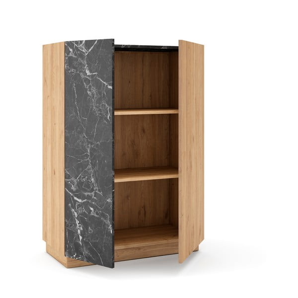 Fekete-natúr színű szekrény tölgyfa dekorral 90x127 cm Dione – Marckeric-image-4