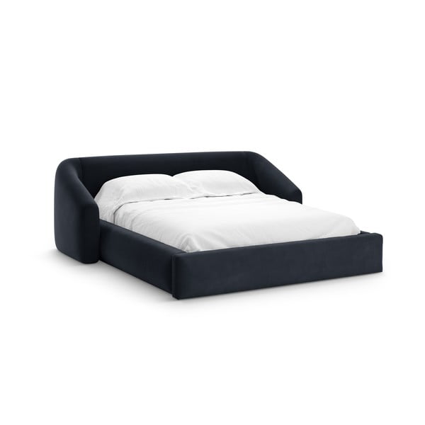 Sötétkék kárpitozott ágyneműtartós franciaágy ágyráccsal 200x200 cm Campi – Cosmopolitan Design