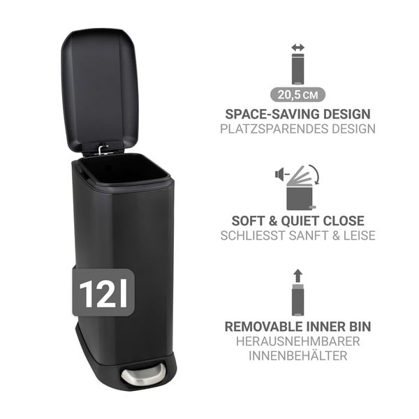 Matt fekete acél pedálos szemetes 12 l Design – Wenko-image-3