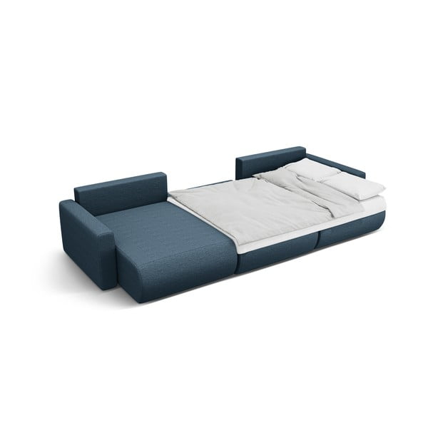Sötétkék kinyitható tárolóhelyes sarokkanapé (U alakú) Belfast – Cosmopolitan Design-image-3