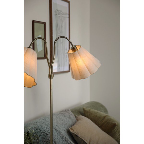 Bézs-sárgaréz színű len állólámpa hajlítható szerkezettel (magasság 149 cm) Veya – Markslöjd-image-1