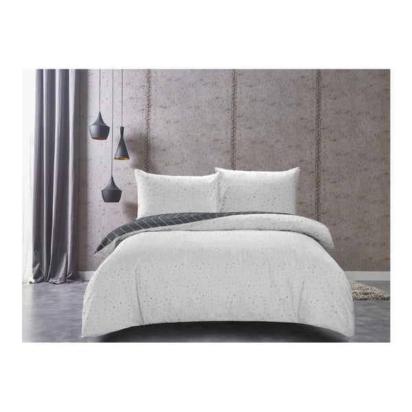 Panels szürke-fehér kétoldalas pamut-szatén ágyneműhuzat, 155 x 200 cm - DecoKing-image-1