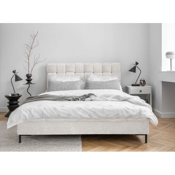 Krémszínű kárpitozott franciaágy ágyráccsal 140x200 cm Eve – Miuform-image-1