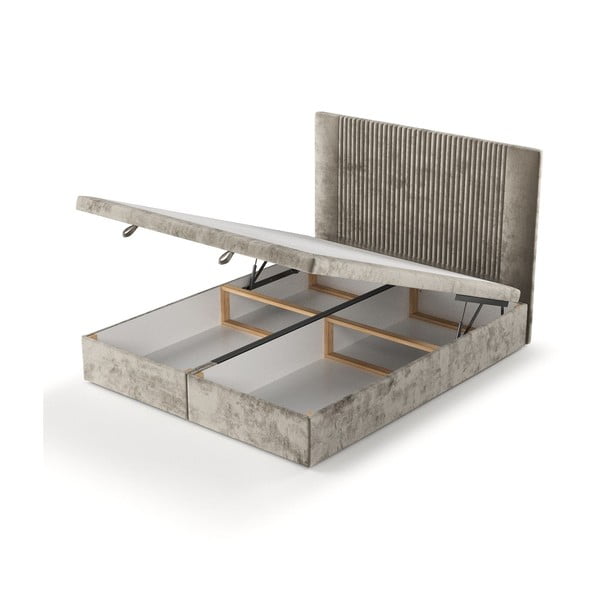 Bézs kárpitozott ágyneműtartós franciaágy 180x200 cm Mavel – Maison de Rêve-image-4