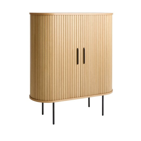 Natúr színű bortartó szekrény tolóajtóval, tölgyfa dekorral 100x118x40 cm Nola – Unique Furniture-image-1