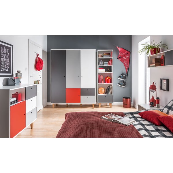Concept fehér-szürke komód, piros elemmel - Vox-image-1