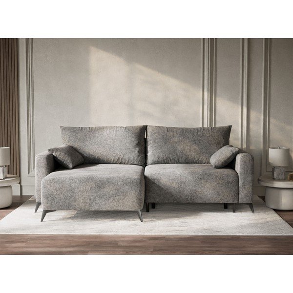 Szürke zsenília kinyitható-tárolóhelyes sarokkanapé (bal oldali-heverő résszel) Leon – Maison de Rêve-image-1