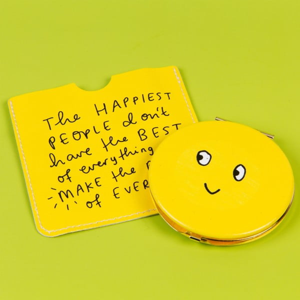 Smiley Face sárga zsebtükör tartóval - Happy News