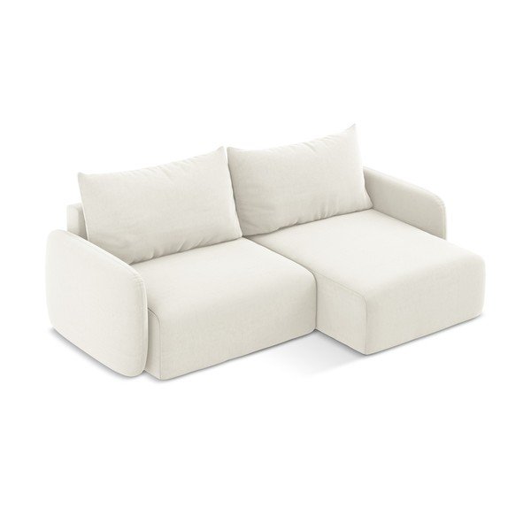 Krémszínű bársony kinyitható-tárolóhelyes sarokkanapé (jobb oldali-heverő résszel) Kalena – Makamii-image-3