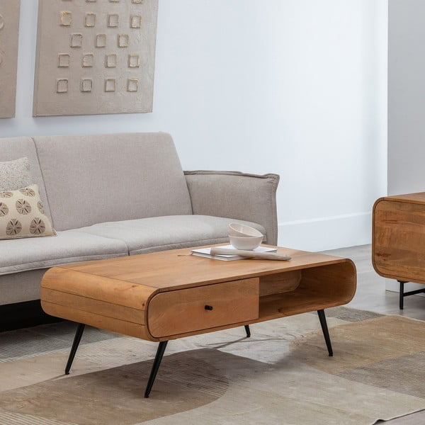 Natúr színű mindifa dohányzóasztal 60x120 cm Mahón – Ixia-image-1