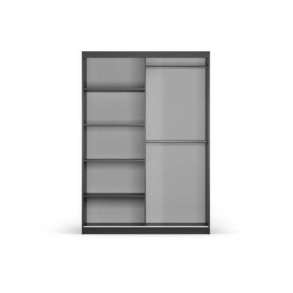 Fekete ruhásszekrény tükörrel és tolóajtókkal 151x215 cm Lisburn - Cosmopolitan Design-image-3