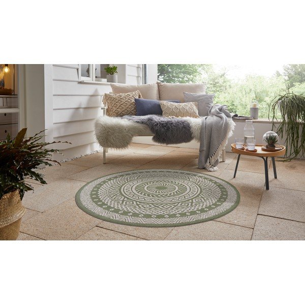Round zöld-bézs kültéri szőnyeg, ø 120 cm - Ragami-image-4