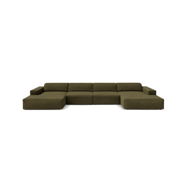 Khaki bársony (U alakú) moduláris sarokkanapé Jodie – Micadoni -image-2
