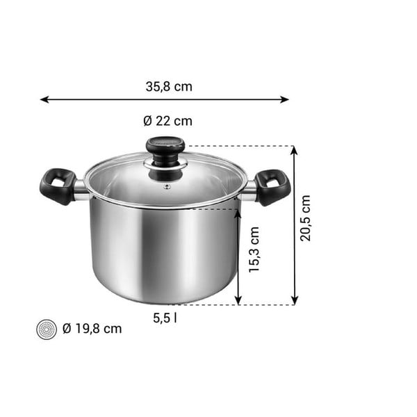 Indukciós tűzhelyhez alkalmas rozsdamentes acél edény fedővel 5,5 l Brava – Tescoma-image-3
