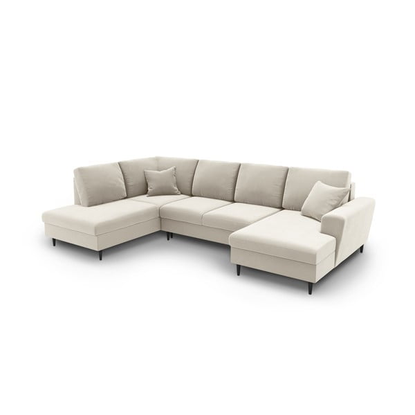 Bézs bársony kinyitható tárolóhelyes sarokkanapé (bal oldali-U alakú) Kyoto – Cosmopolitan Design-image-1