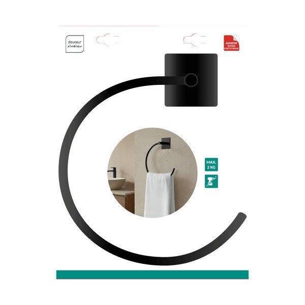Matt fekete öntapadós fém törölközőtartó Fixeo – douceur d'intérieur-image-1