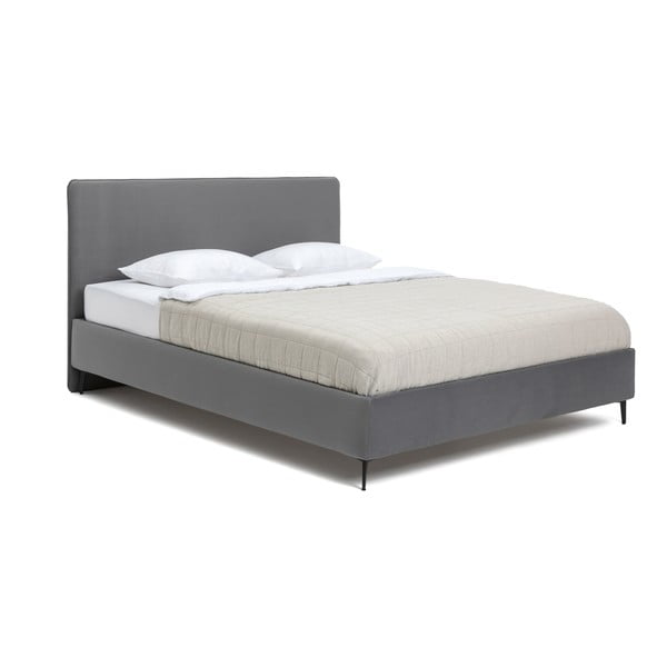 Szürke kárpitozott franciaágy ágyráccsal 180x200 cm Noira Slim – Bonami Selection
