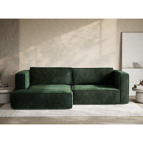 Sötétzöld zsenília kinyitható-tárolóhelyes sarokkanapé (bal oldali-heverő résszel) Velto – Maison de Rêve-image-1