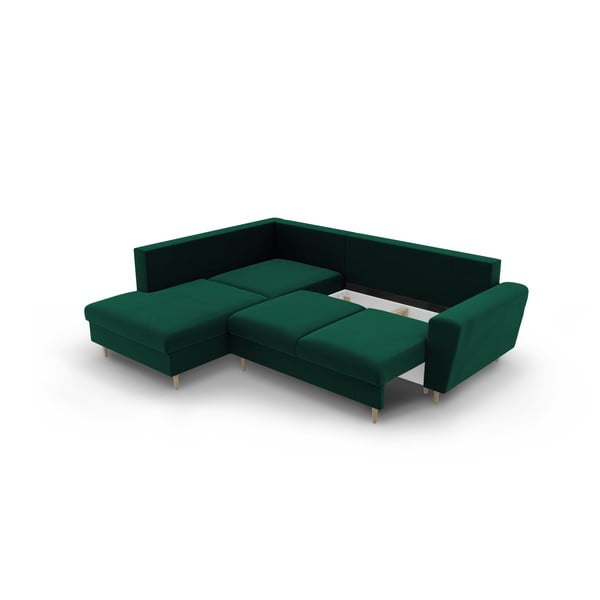 Zöld bársony kinyitható tárolóhelyes sarokkanapé (bal oldali-L alakú) Kyoto – Cosmopolitan Design-image-3