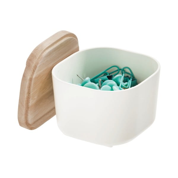 Eco fehér tárolódoboz paulownia fa fedéllel, 9 x 9 cm - iDesign-image-2