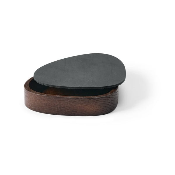 Antracitszürke-barna fedeles-dekoratív fa-öko bőr tárolódoboz 14x12,5x3,5 cm Curve Nupo – LIND DNA-image-1