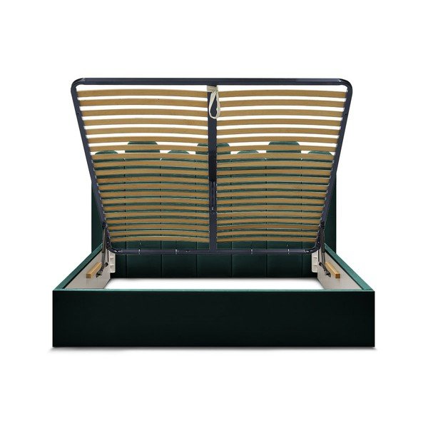 Zöld kárpitozott ágyneműtartós franciaágy ágyráccsal 160x200 cm Badja – Bobochic Paris-image-4