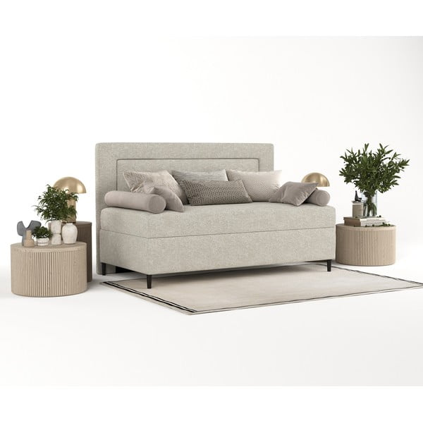 Szürkésbézs  kárpitozott egyszemélyes ágy 90x200 cm Alba – Maison de Rêve-image-2