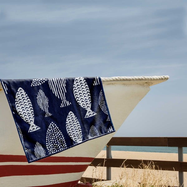 Sötétkék strandtörölköző 90x180 cm Fish – DecoKing-image-1