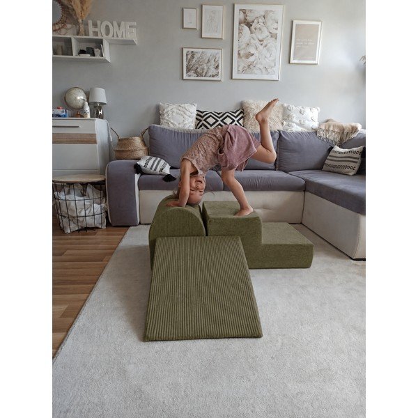Khaki kordbársony habszivacs játszótér 3 db-os magasság 30 cm 45x143 cm – Meowbaby-image-1