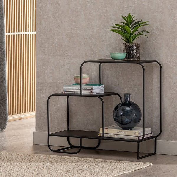 Fekete fém polcos állvány 72x68 cm Sleco – Ixia-image-2