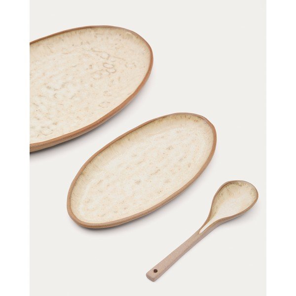 Bézs szervírozó kerámia tányér készlet 3 db-os Zunel – Kave Home-image-2