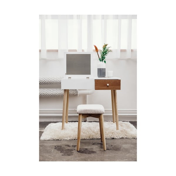 Beauty fehér fésülködőasztal tükörrel, ékszertartóval és ülőkével - Bonami Essentials Beauty-image-1