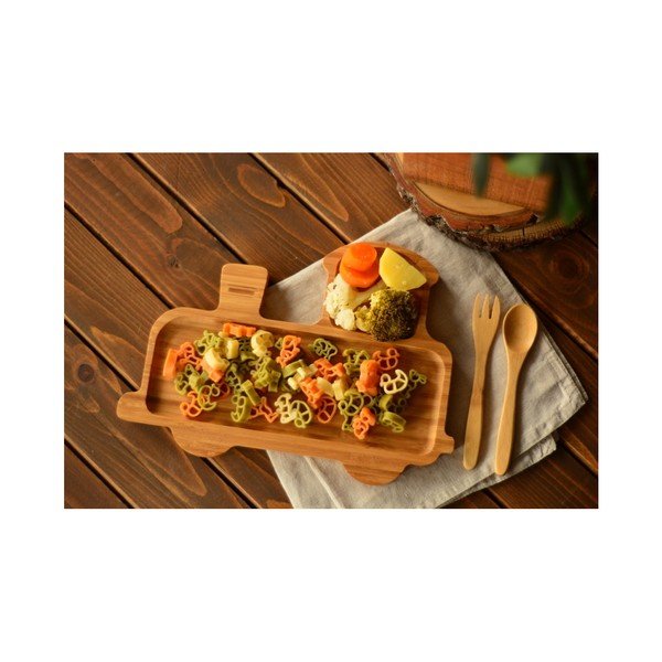 Vonat formájú gyerektányér és evőeszköz bambuszból - Bambum-image-1