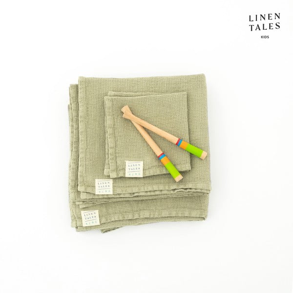 Világoszöld len gyerek fürdőlepedő 45x90 cm – Linen Tales-image-2