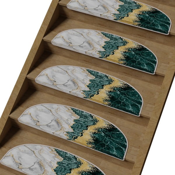 Petróleumkék-krémszínű lépcsőszőnyeg szett 16 db-os 20x65 cm Golden Marble – Vitaus-image-1