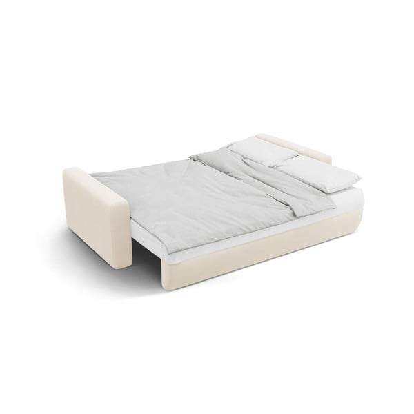 Bézs bársony kinyitható tárolóhelyes kanapé 238 cm Belfast – Cosmopolitan Design-image-4