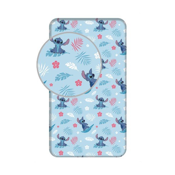 Kék gumis egyszemélyes pamut gyerek lepedő 90x200 cm Lilo & Stitch "Blue" – Jerry Fabrics