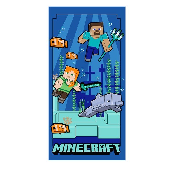 Kék mikroszálas gyerek fürdőlepedő 70x140 cm Minecraft "Underwater Fun" – Jerry Fabrics