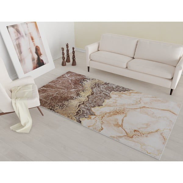 Konyakbarna-krémszínű mosható szőnyeg 80x50 cm - Vitaus-image-1