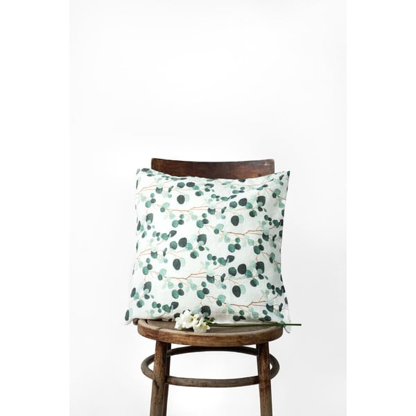 Eucalyptus fehér-zöld vászon párnahuzat, 50 x 50 cm - Linen Tales-image-1