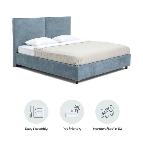 Kék kárpitozott ágyneműtartós franciaágy ágyráccsal 180x200 cm Myra Bold – Bonami Selection-image-4