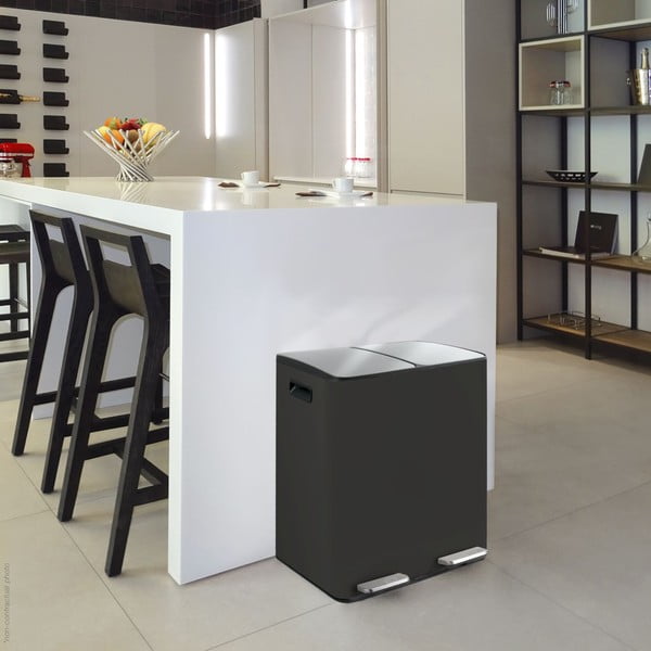 Matt fekete acél szelektív pedálos szemetes 2x20 l   Aliya – Spirella-image-1