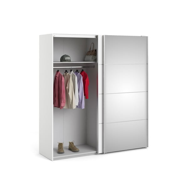 Verona fehér ruhásszekrény tükörrel és tolóajtókkal, 182 x 202 cm - Tvilum-image-2