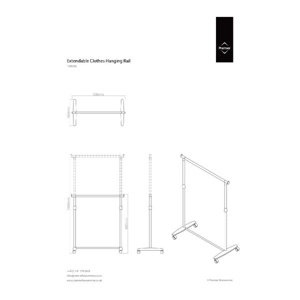 Ezüstszínű fém teleszkópos-gurulós ruhatartó állvány – Premier Housewares-image-4
