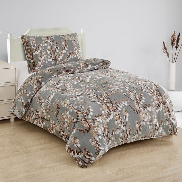 Szürke egyszemélyes mikroplüss ágyneműhuzat 140x200 cm Branches – My House