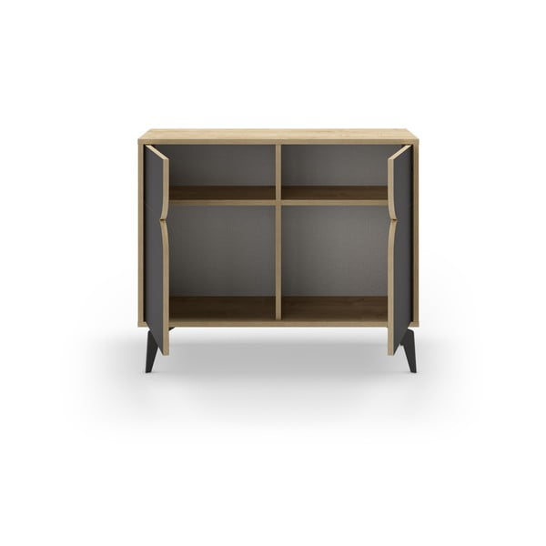 Fekete-natúr színű szekrény tölgyfa dekorral 95x79 cm Nola – Marckeric-image-3