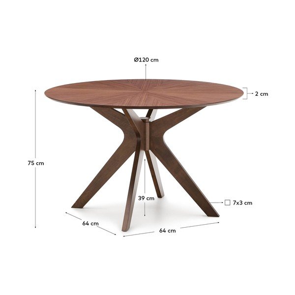 Kerek étkezőasztal diófa dekoros asztallappal ø 120 cm Naanim – Kave Home-image-4