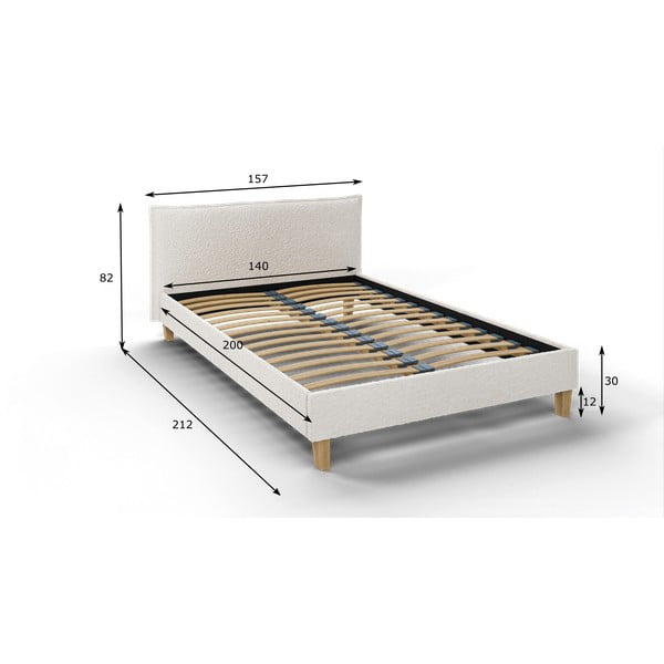 Krémszínű kárpitozott franciaágy ágyráccsal 140x200 cm Tina – Ropez-image-4