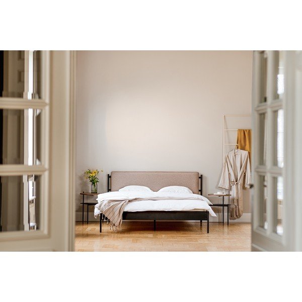 Fekete acél kárpitozott franciaágy ágyráccsal 160x200 cm Eton Basic – noo.ma-image-3